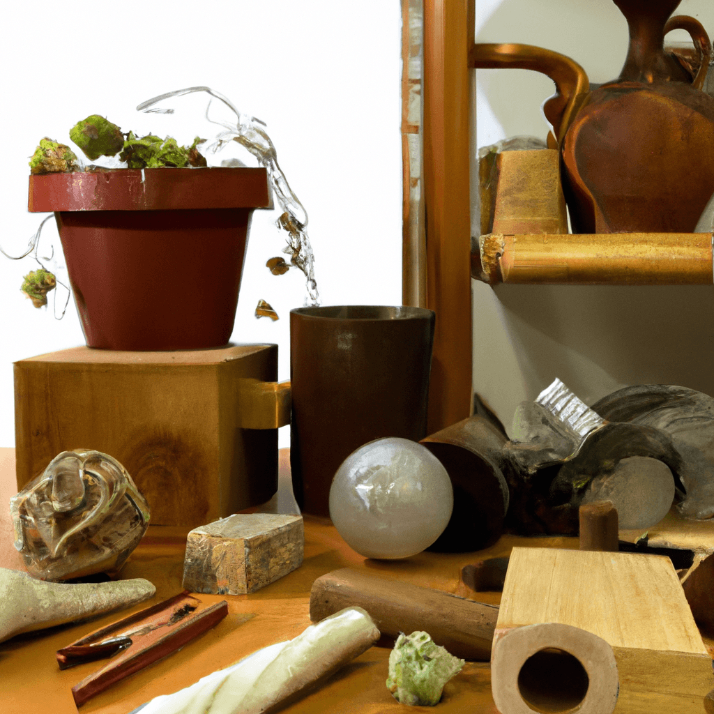 “6 conseils pour aménager un atelier victorien avec des matériaux naturels : bois, pierre, bambou, rotin, caoutchouc et une touche de vert pomme!”