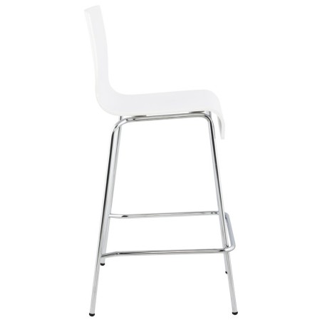 Tabouret design carré mi-hauteur SAMBRE en bois et métal chromé (blanc) - image 16071