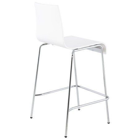 Tabouret design carré mi-hauteur SAMBRE en bois et métal chromé (blanc) - image 16072