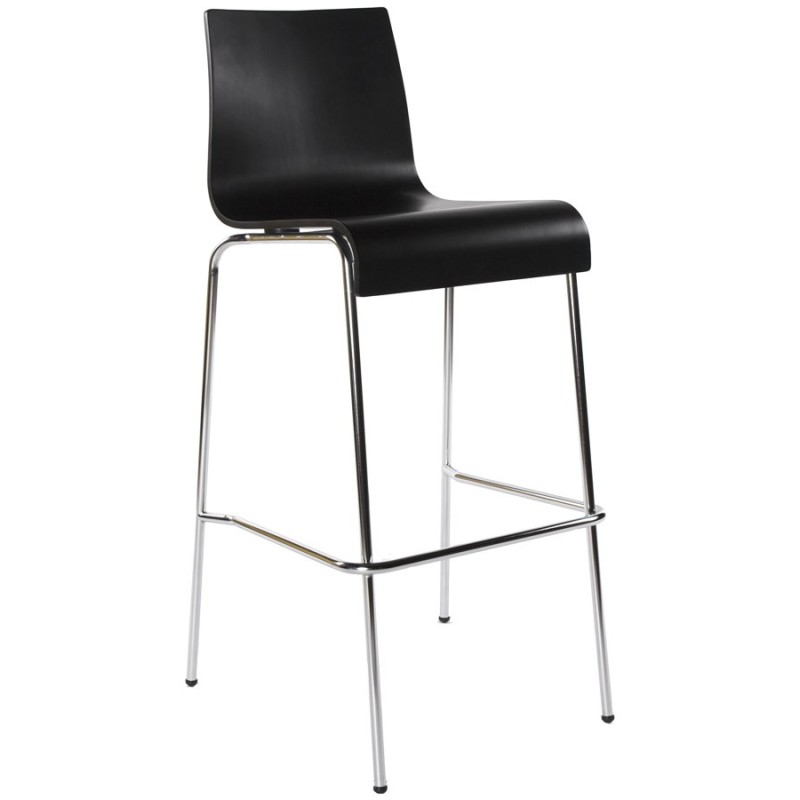 SAONE wood and chromium-plated metal stool (black) - image 16151