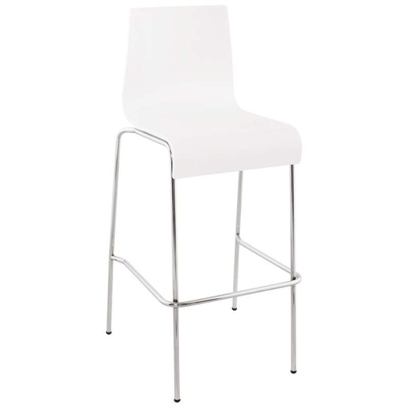 SAONE wood and chromium-plated metal stool (white) - image 16169