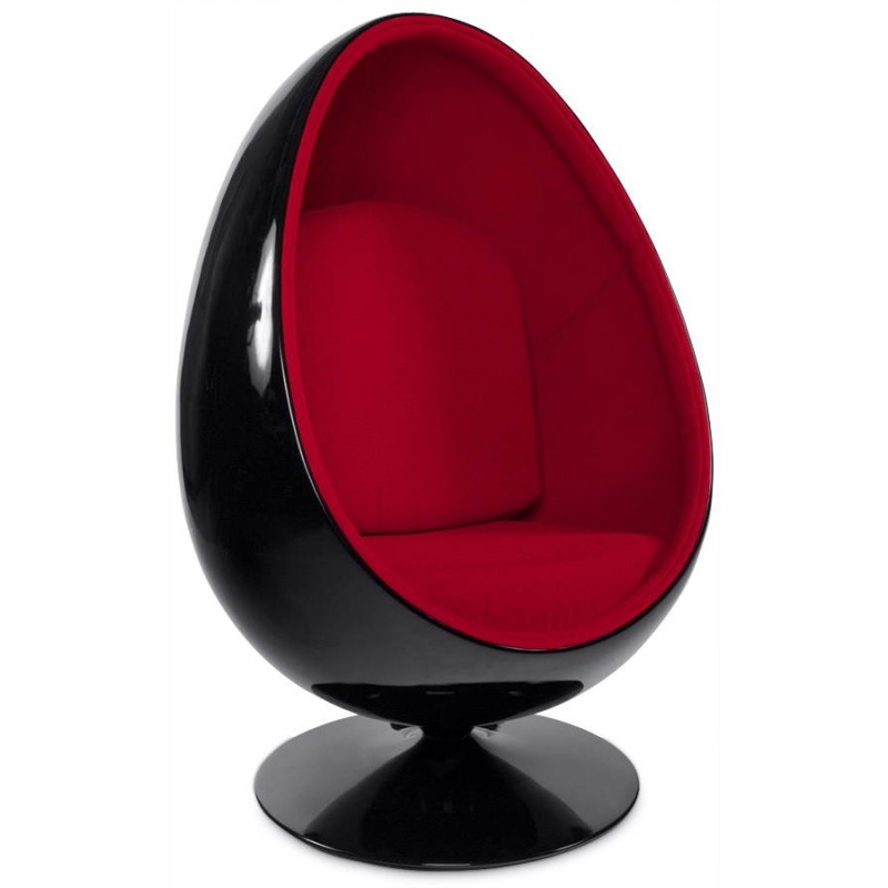 Silla de diseño OVALO en polímero y tela (negro y rojo) - image 22219