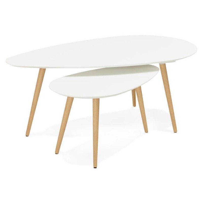 Coffee tables design oval nesting GOLDA in wood and oak (white) - image 27895