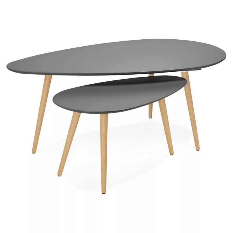 Coffee tables design oval nesting GOLDA in wood and oak (dark gray) to associate with Stackable Coffee Tables to Save Space