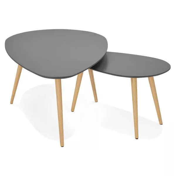 Coffee tables design oval nesting GOLDA in wood and oak (dark gray) to associate with Contemporary Leather Coffee Tables