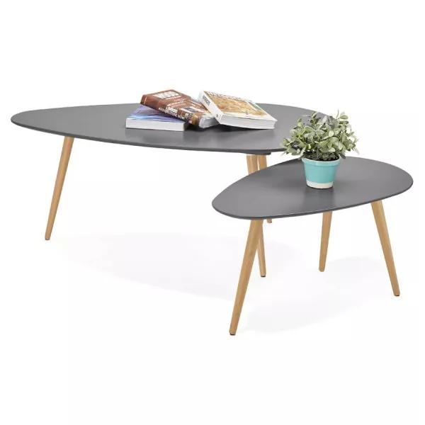 Coffee tables design oval nesting GOLDA in wood and oak (dark gray) to associate with Upholstered Coffee Tables for Optimal Comf