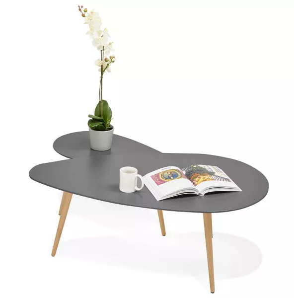 Coffee tables design oval nesting GOLDA in wood and oak (dark gray) to associate with Practical and Robust Folding Coffee Tables