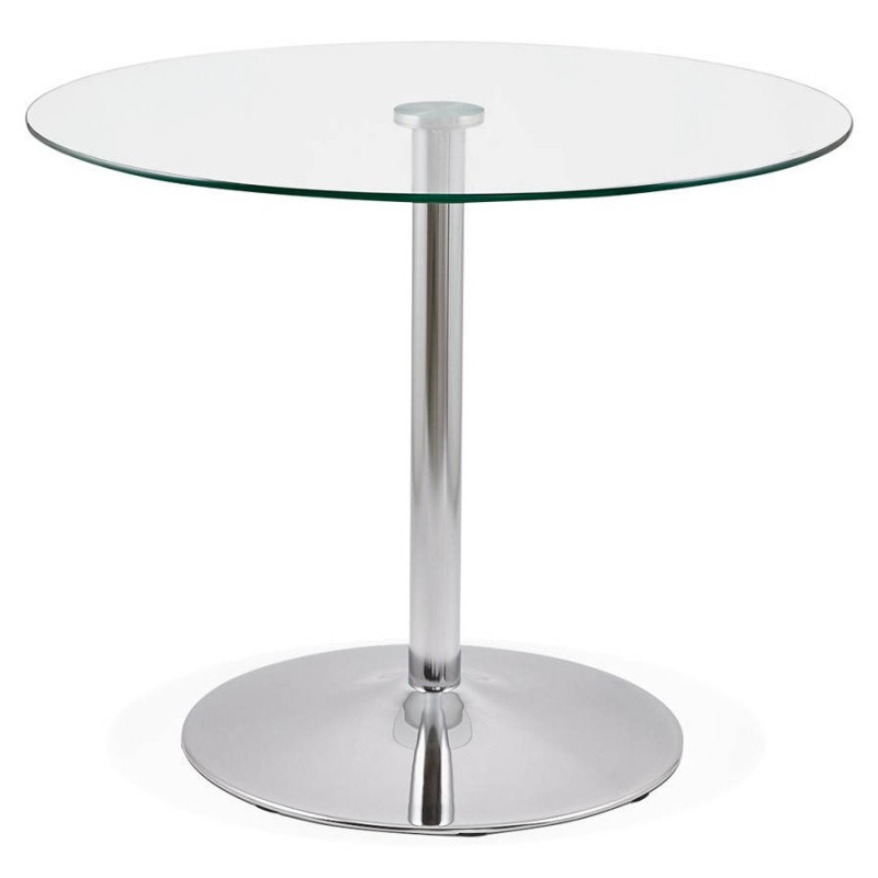 Design round dining OLAV in glass and chromed metal (Ø 90 cm) table (transparent) to associate with Practical And Robust Dining 