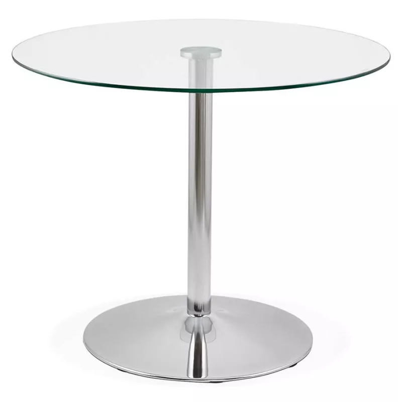 Table de repas ronde design OLAV en verre et métal chromé (Ø 90 cm) (transparent) à associer à Table De Salle A Manger Et Tables