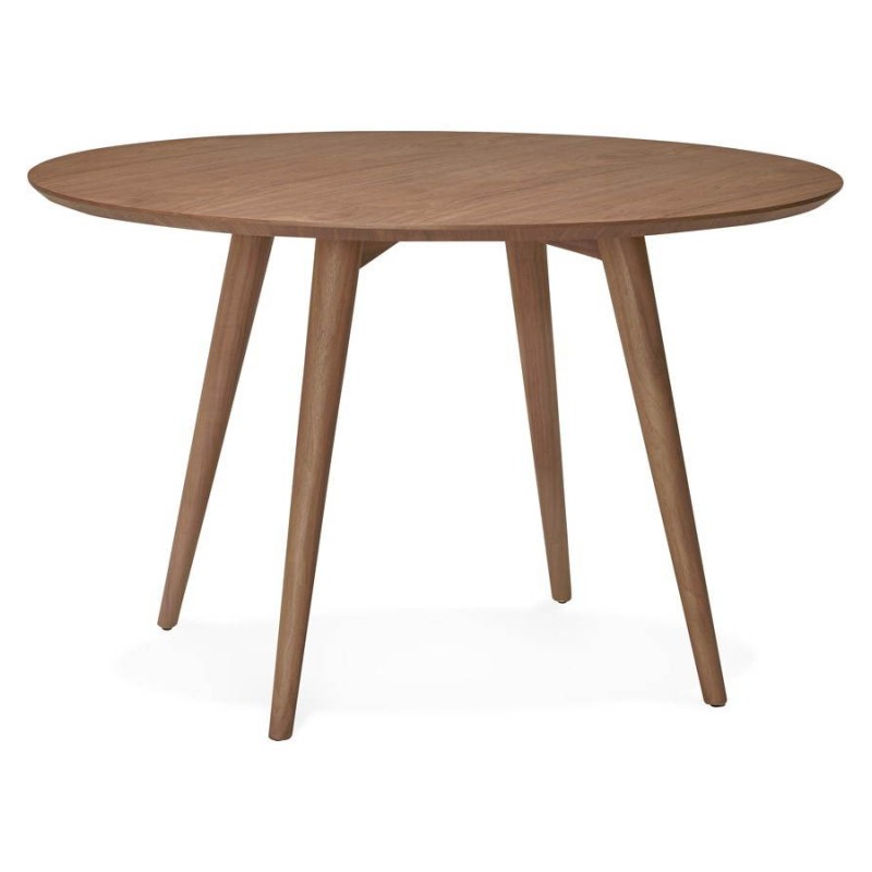 Table de repas ronde vintage style scandinave SOFIA en bois (Ø 120 cm) (finition noyer) à associer à Table De Salle A Manger Et 