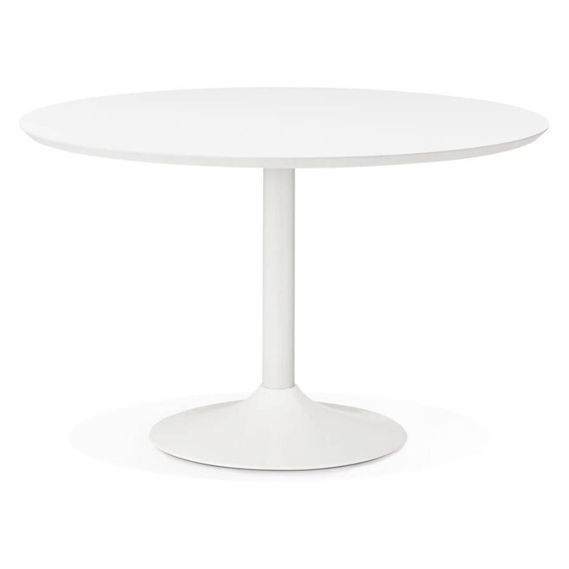 Dining table round design Scandinavian STRIPE in wood and painted metal (Ø 120 cm) (white) to associate with Dining Room Table A