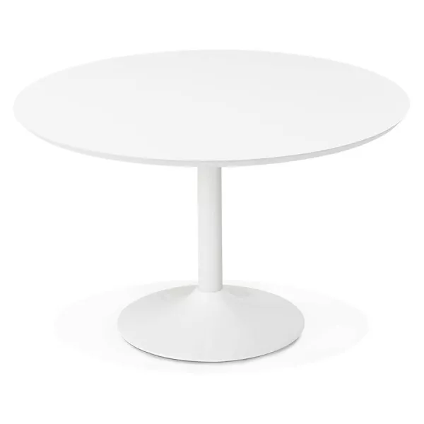 Table de repas ronde design scandinave GALON en bois et métal peint (Ø 120 cm) (blanc) à associer à Table De Salle A Manger Et T