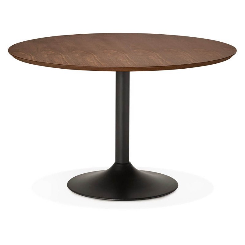 Table de repas ronde vintage scandinave GALON en bois et métal peint (Ø 120 cm) (noyer, noir) à associer à Table De Salle A Mang