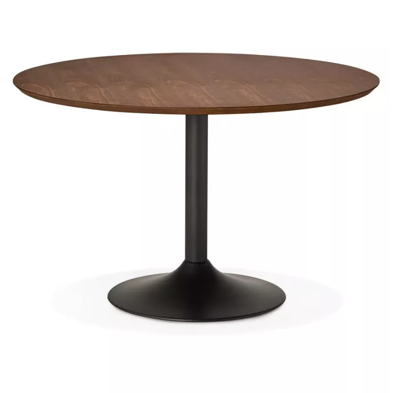 Table de repas ronde vintage scandinave GALON en bois et métal peint (Ø 120 cm) (noyer, noir) à associer à Table De Salle A Mang