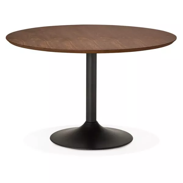 Table de repas ronde vintage scandinave GALON en bois et métal peint (Ø 120 cm) (noyer, noir) à associer à Table De Salle A Mang