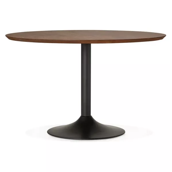 Table de repas ronde vintage scandinave GALON en bois et métal peint (Ø 120 cm) (noyer, noir) à associer à Table De Salle A Mang