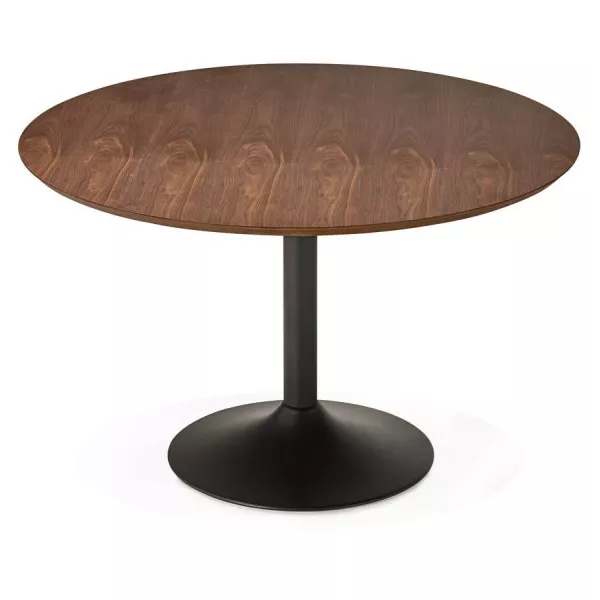 Table de repas ronde vintage scandinave GALON en bois et métal peint (Ø 120 cm) (noyer, noir) à associer à Table De Salle A Mang