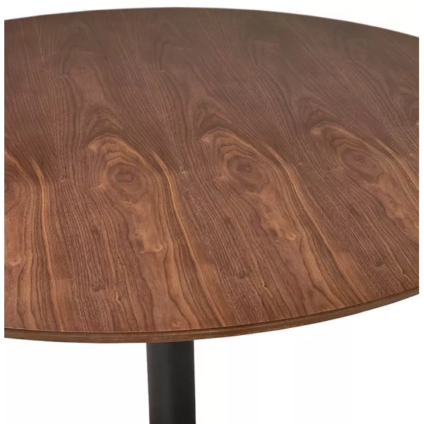 Table de repas ronde vintage scandinave GALON en bois et métal peint (Ø 120 cm) (noyer, noir) à associer à Table De Salle A Mang