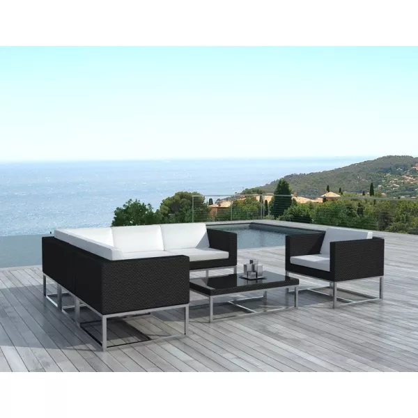 Garden furniture 6 seater GUATEMALA woven resin (black, white) - image 29777