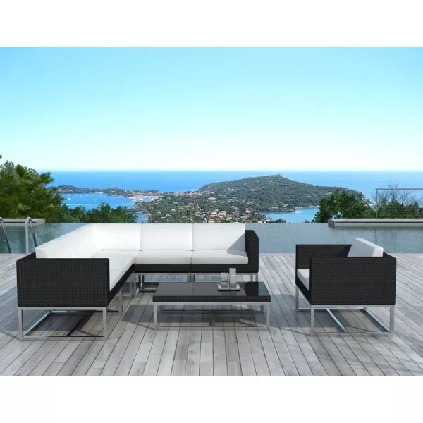 Garden furniture 6 seater GUATEMALA woven resin (black, white) - image 29778