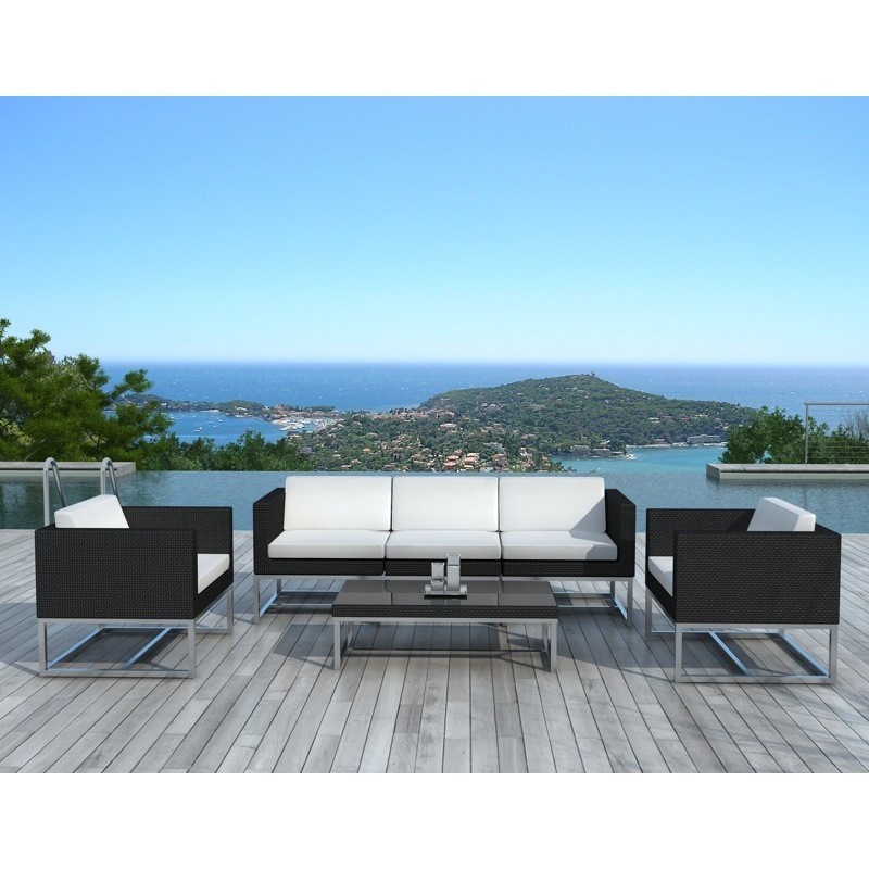 Garden furniture 5 places MAYA woven resin (black, white) - image 29780