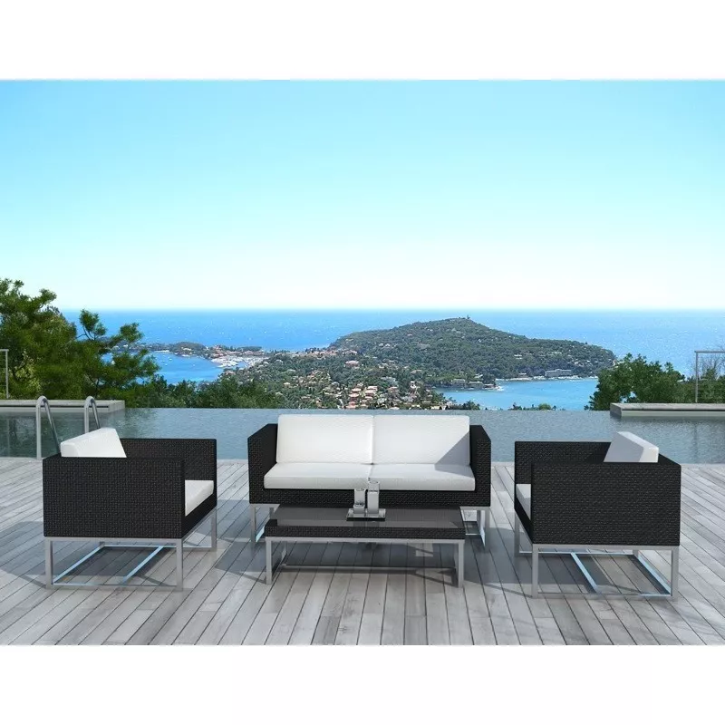 Garden furniture 4 seater Tanzania woven resin (black, white) - image 29784