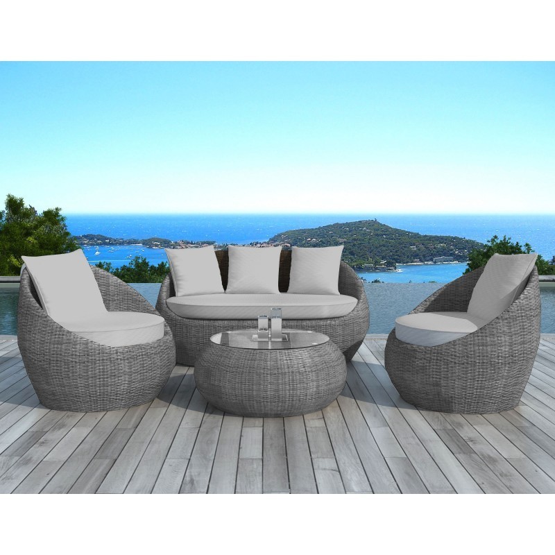 Garden furniture 5 places DIEGO round braided resin (grey) to associate with Design Garden Furniture For Dining Room