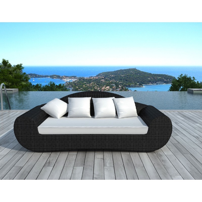 Garden sofa 4 places DIANA round braided resin (black, white/ecru cushions) - image 29809