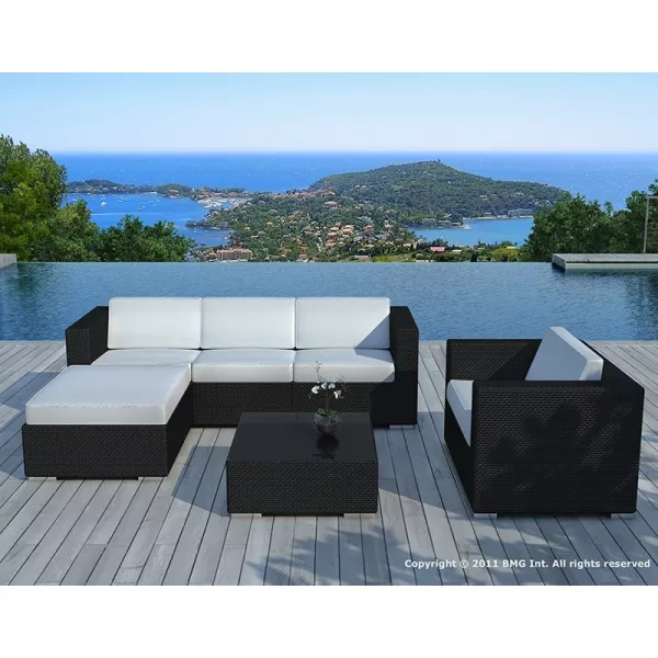 Garden furniture 5 squares SEVILLE woven resin (black, blue cushions) - image 29850