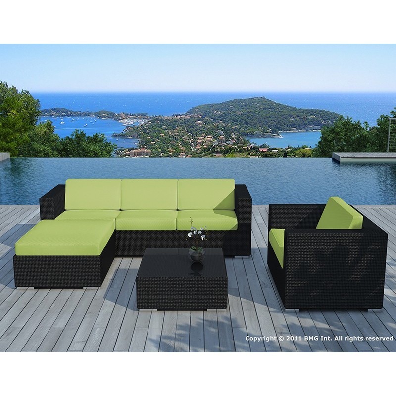 Garden furniture 5 squares SEVILLE woven resin (black, green cushions) - image 29852