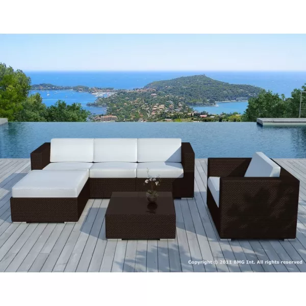 Garden furniture 5 squares SEVILLE resin braided (Brown, blue cushions) - image 29865