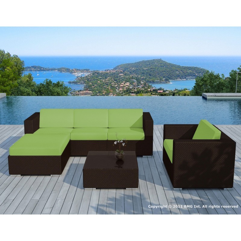 Garden furniture 5 squares SEVILLE resin braided (Brown, green cushions) - image 29868