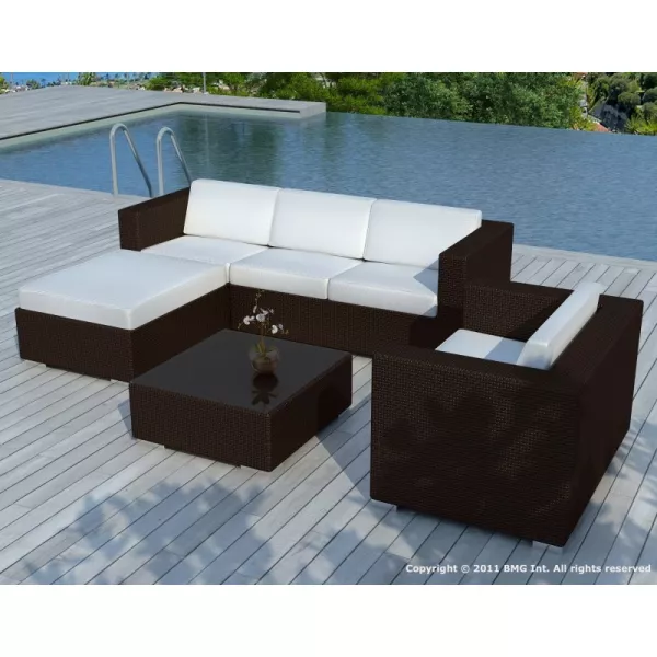 Garden furniture 5 squares SEVILLE resin braided (Brown, green cushions) - image 29870