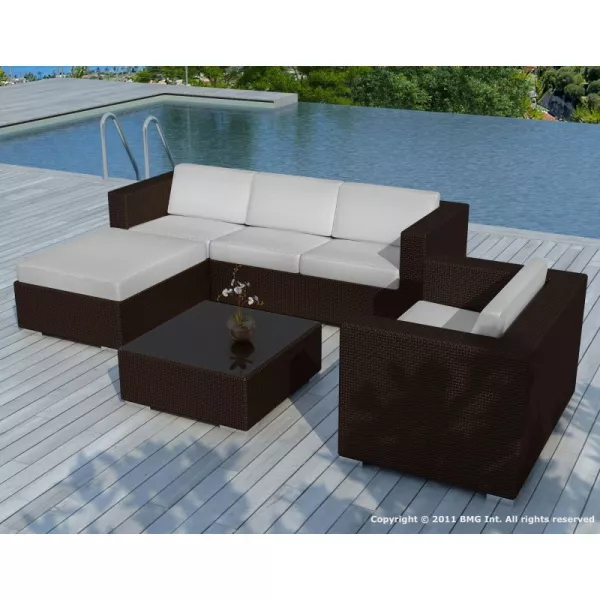 Garden furniture 5 squares SEVILLE resin braided (Brown, gray cushions) - image 29874