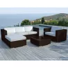 Garden furniture 5 squares SEVILLE resin braided (Brown, white/ecru cushions) to associate with Modern Garden Furniture for an E