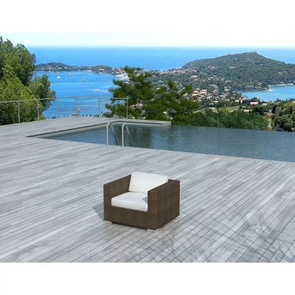 Garden SALOU in woven resin (Brown, white/ecru cushions) Chair - image 29890