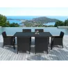 Dining table and 6 chairs garden PALMAS in woven resin (black, white/ecru cushions) to associate with High Quality Solid Wood Ga