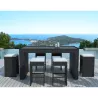 Furniture bar and 6 stools garden PORTO in woven resin (black, white/ecru cushions) - image 29901