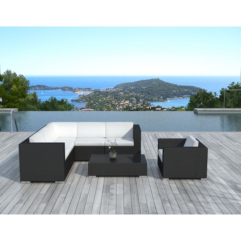 Garden furniture 6 seater LAGOS woven resin (black, white/ecru cushions) - image 29909