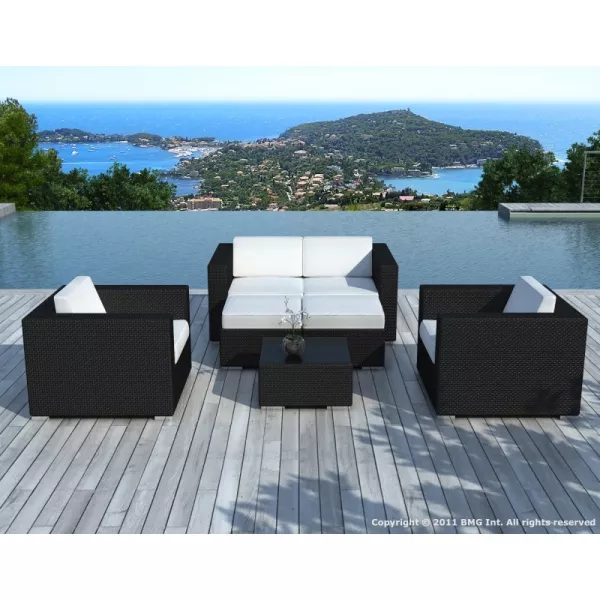 Garden furniture 6 seater KUMBA woven resin (black, blue cushions) - image 29914