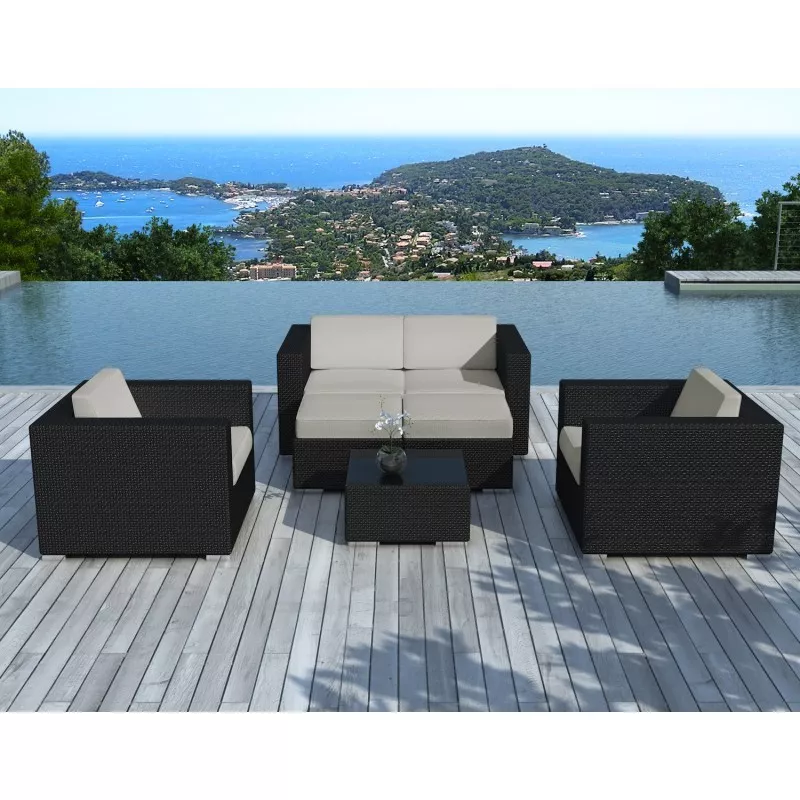 Garden furniture 6 seater KUMBA woven resin (black, grey cushions) - image 29920