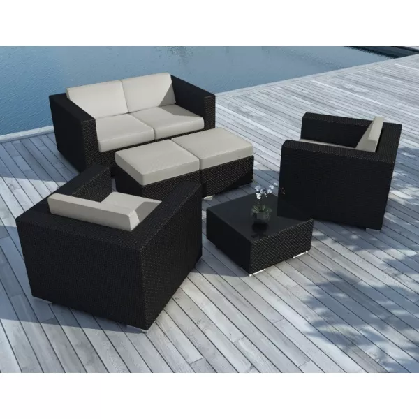 Garden furniture 6 seater KUMBA woven resin (black, grey cushions) - image 29921