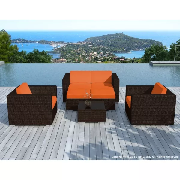 Garden furniture 6 seater KUMBA resin braided (Brown, orange cushions) - image 29935