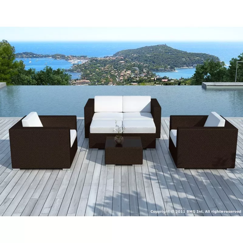 Garden furniture 6 seater KUMBA resin braided (Brown, white/ecru cushions) - image 29936