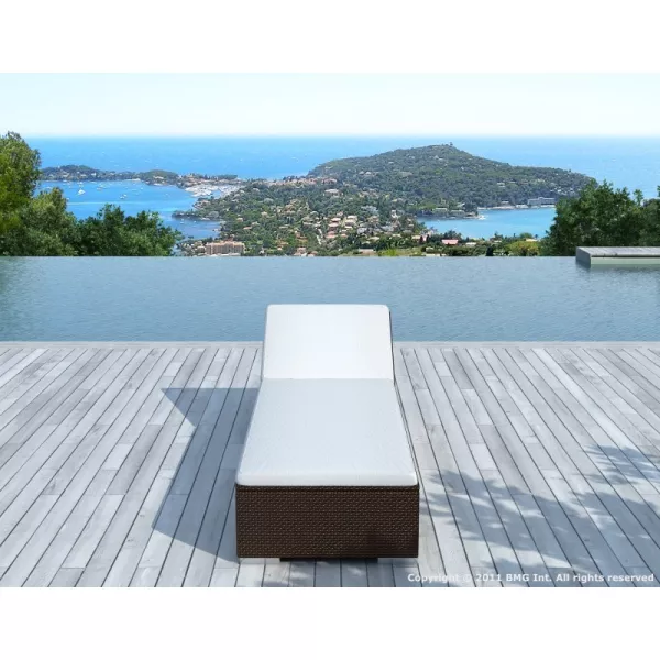 Sunbathing sunbed 5 positions CORDOBA in woven resin (Brown, white/off-white) - image 29952