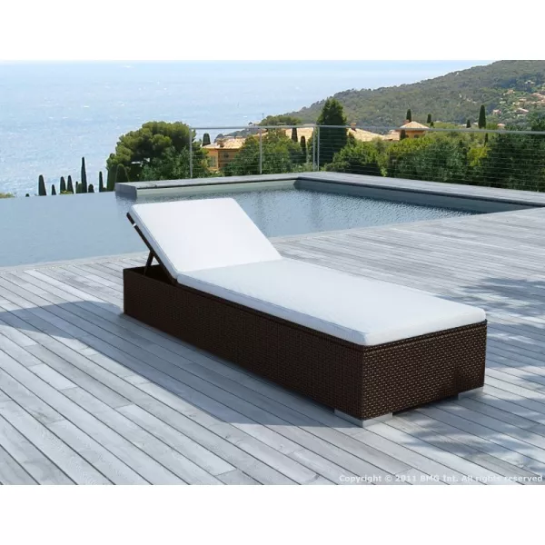 Sunbathing sunbed 5 positions CORDOBA in woven resin (Brown, white/off-white) - image 29953