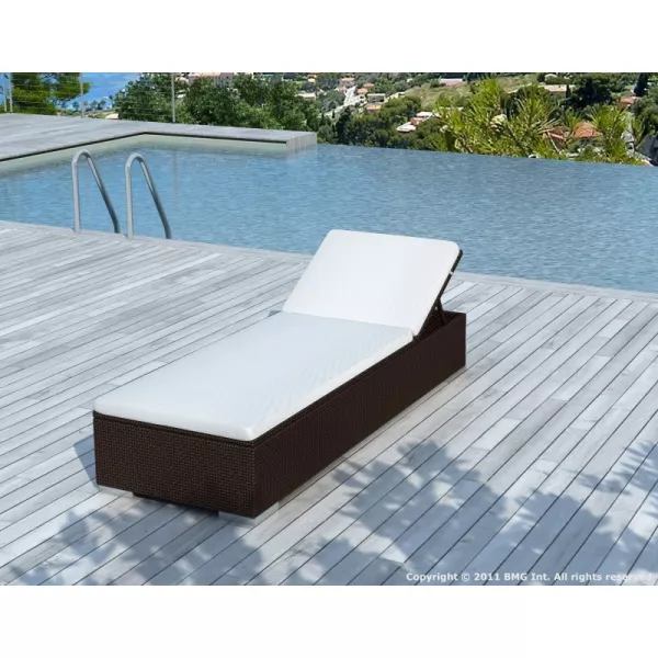 Sunbathing sunbed 5 positions CORDOBA in woven resin (Brown, white/off-white) - image 29954