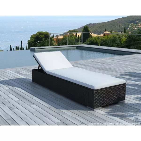 Sunbathing sunbed 5 positions CORDOBA in woven resin (black, white/off-white) - image 29957