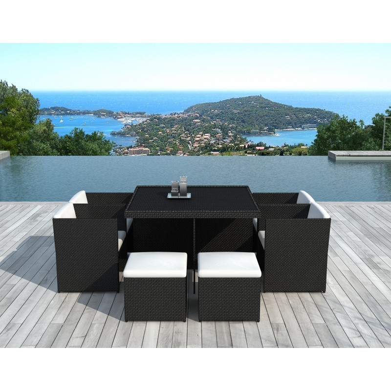 Garden Room 8 places built-in ÚBEDA in woven resin (black, white/ecru cushions) - image 29965