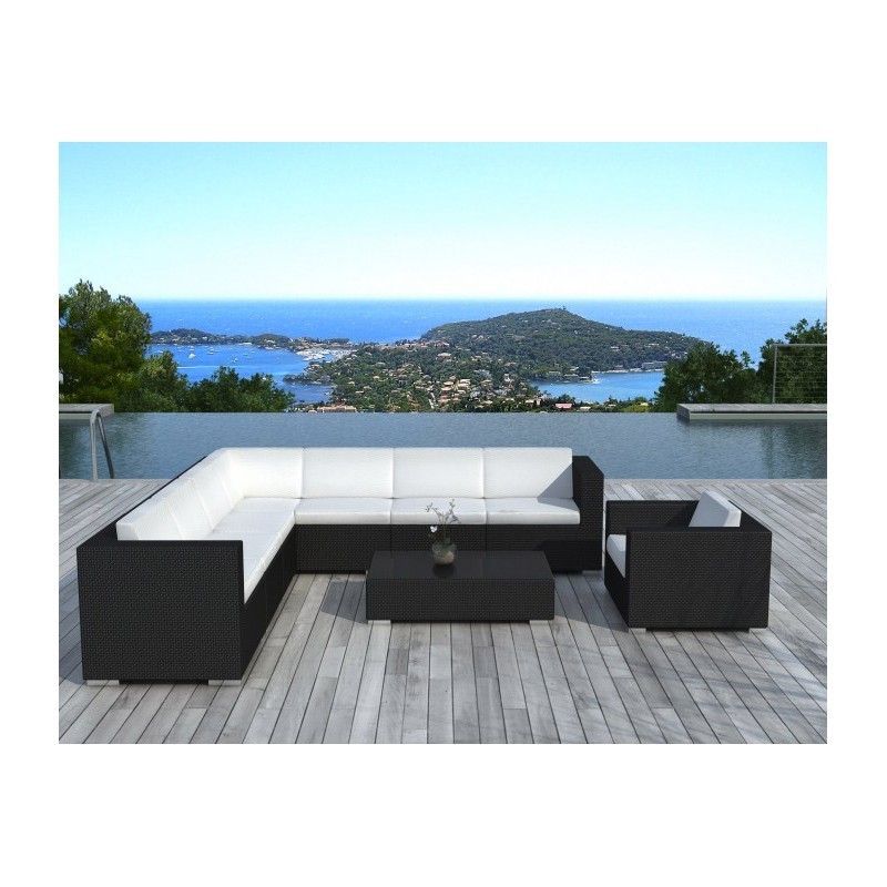 Garden of angle living room 8 places OVIEDO woven resin (black, white/ecru cushions) to associate with Functional and stylish ki